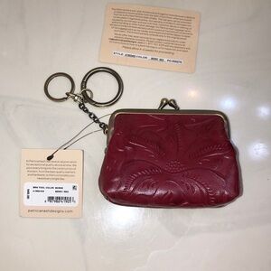 Patricia Nash Borse Burnished Tooled Leather Coin Purse In Berry Red NWT & Card